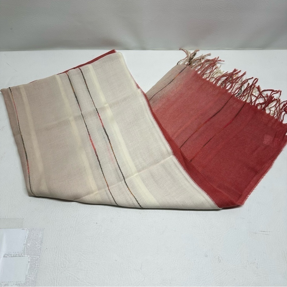 TERRA DI SIENA Made in Italy wool /laine Red and Cream Striped Scarf